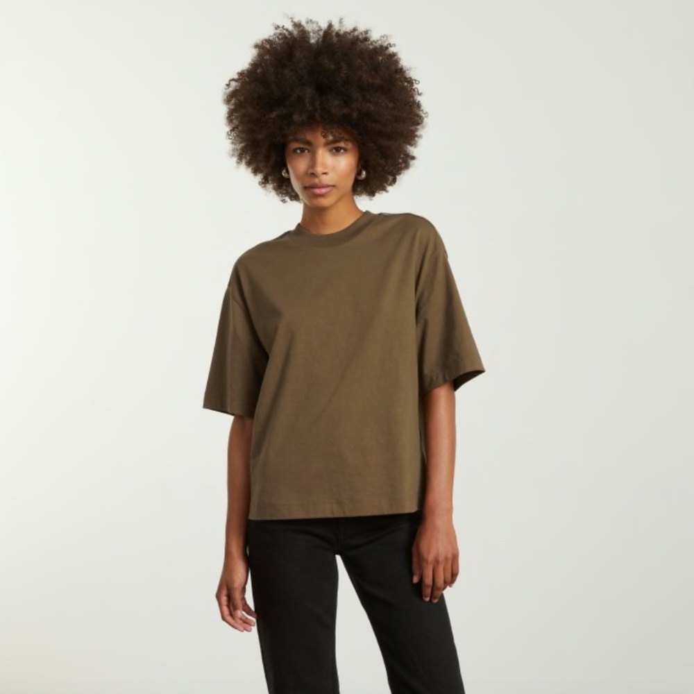 Everlane Premium Weight Relaxed Tee in Beech, size small